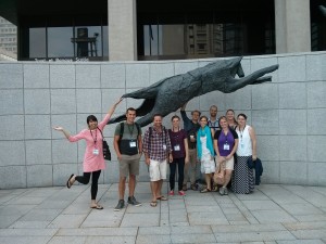Cooke lab posing in front of the Quebec city conference centre